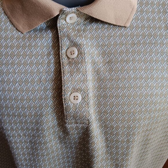 Mens Polo Shirt Large Joseph Abboud Italy Polo Shirt Mens Large Gold Hatch Print - Picture 2 of 7